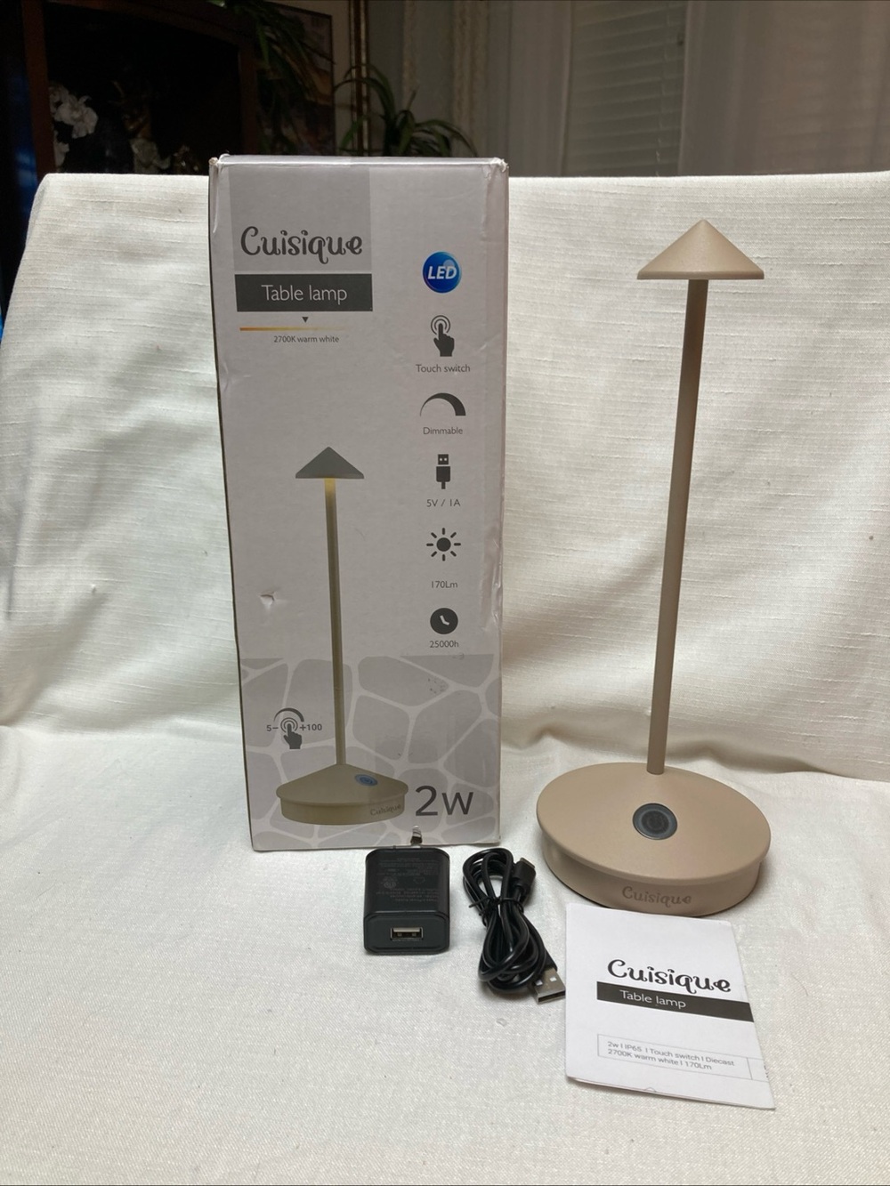 Beige LED Touch Table Lamp